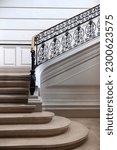 Stone staircase and wrought iron stair railing