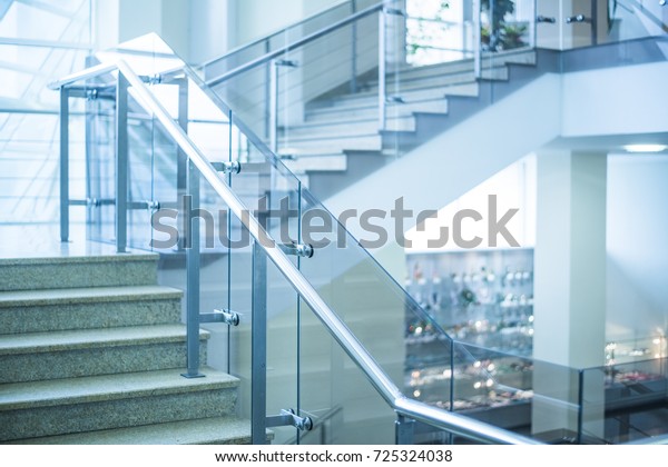 Stone Stairs Modern Interior Glass Railing Royalty Free