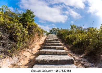 Stone stairway, stair, trail, footpath, country road in the mountain as background - Shutterstock ID 1597827463