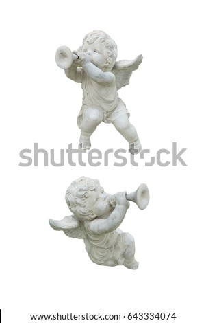 Stone statue of cupid isolate on white background