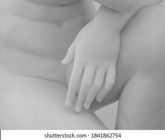 Stone Statue Detail Of Human Hand. Marble Antique Sculpture Detail