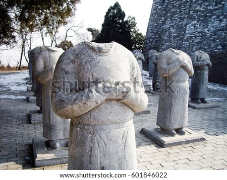 Stone Statues of Foreign Ambassadors without Head along Spirit Way of Qianling Mausoleum - Mausoleum of Emperor Gaozong and Wu Zetian in Tang dynasty, Xian, China