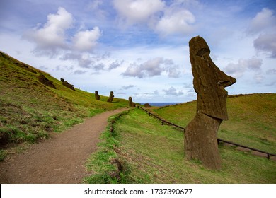 Stone statues Moai on Easter Island Rapa Nui.