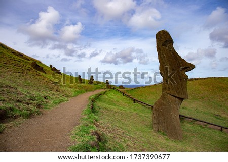 Stone statues Moai on Easter Island Rapa Nui.