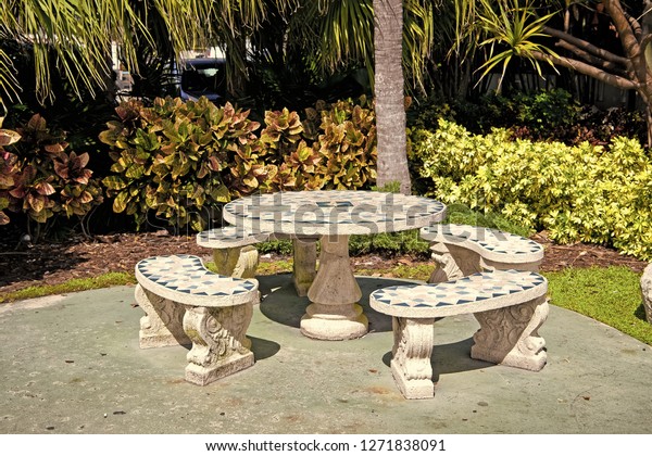 Stone Table Benches Miami Usa On Stock Photo Edit Now 1271838091