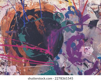 Stone tile that has been used as a paint palette to mix and test different paint colors. - Powered by Shutterstock