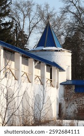 Stone tower and part of the wall of the Solotchinsky Convent. Convent of the Ryazan Diocese of the Russian Orthodox Church. Founded in 1390 by Grand Duke Oleg Ivanovich Ryazansky
