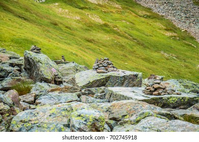 Stone Trail Marker Signals In The Alps