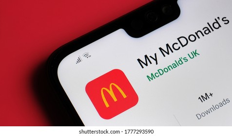 Stone / UK - July 15 2020: My McDonald's App Seen On The Corner Of Mobile Phone.