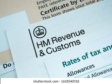 Stone / United Kingdom - January 17 2020: HMRC P60 End Of Year Certificate And The Letters About Tax Rates. Macro Photo With Selective Focus.