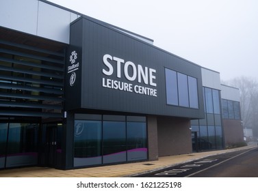 Stone / United Kingdom - January 20 2020: Facade Of The Of Leisure Centre Building In A Small Town Stone, Staffordshire, UK. Gym And Swimming Pool Provided By Stafford Borough Council.