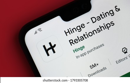 Stone / United Kingdom - July 30 2020: Hinge App Seen On The Corner Of Mobile Phone. Dating And Relationship App/