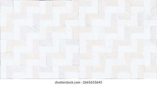 Stone wall cladding made of white and gray quartzite bricks, 3D Seamless Ceramic Wall tiles design Texture Wallpaper design Pattern Graphics design.