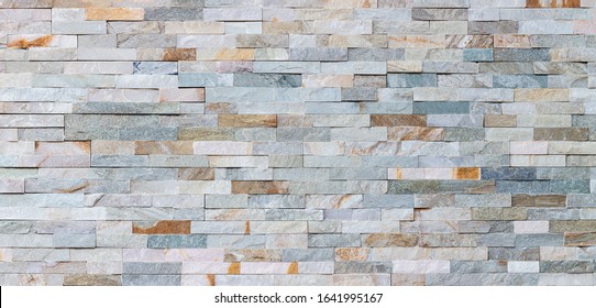 Stone Wall Pattern, Decorative Background Texture. Light Brown Brick Wall Background For Interior Or Exterior Brick Wall Building And Brick Decoration Texture.