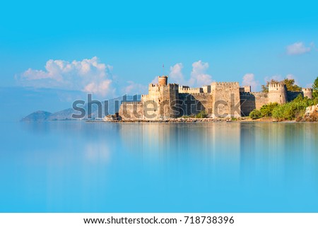 Stone walls of Mamure Castle on Mediterranean coast. Anamur, Mersin Province, Turkey.