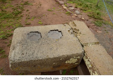 Stone Walls Uncovered By Archaeologists At The Puma Punku Section Of Tiwanaku, A UNESCO World Heritage Site Near La Paz, Tiwanaku Bolivia