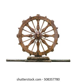 Stone Wheel In The Ancient Sun Temple At Konark India Isolated On White Background, Orissa 