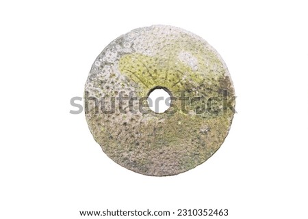 Stone wheel of water mill isolated on white background