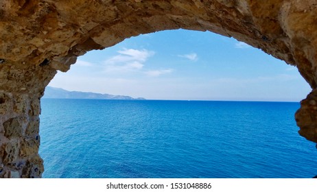 Stone window to the Sea in Heraklion Greece