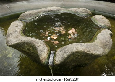 A Stone Wishing Well With Coins In The Water.