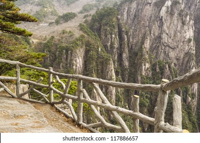 Stone and wooden fence in China's yellow mountains
