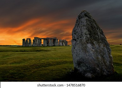 Stonehenge an ancient prehistoric stone monument from Bronze and Neolithic ages, constructed as a ring near Salisbury with dramatic sky, Wiltshire in England, United Kingdom - 14.08.2019