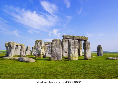 Stonehenge in Wiltshire of England in cloudy weather. It is a prehistoric monument 8 miles north from Salisbury, in the place called Wiltshire in South West England. It is under protection of UNESCO.