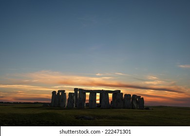 Stonehenge With Winter Solstice Sunset (simulated), No People