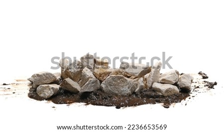 Stones in wet mud isolated on white