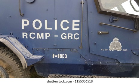 STONEWALL, MANITOBA - MAY, 2018: Detailed Side Of An RCMP Armored Riot Vehicle.