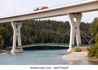 Stoney Trail Bridge over Bow River in the northwest Calgary, Alberta, Canada
