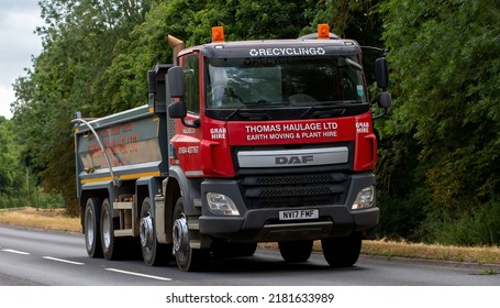 Stony Stratford, Bucks, UK - July 22nd 2022. 2017 Red DAF Truck In Thomas Haulage Livery