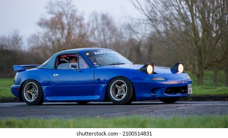 Stony Stratford,Bucks,UK - January 1st 2022. 1996 blue Mazda MX 5 classic car
