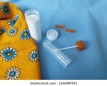 Stool Sample Test At Home Blue Background