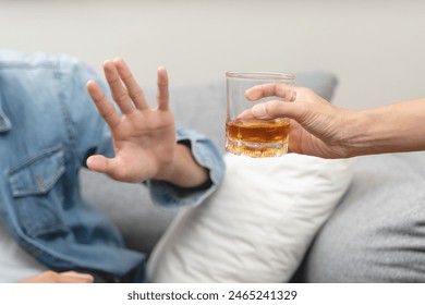 Stop alcohol concept. Person refuse to drink alcohol. - Powered by Shutterstock