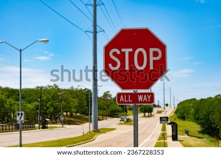 stop all way. road sign of all way stop. caution red roadsign. prohibition traffic sign on the road. attention caution road sign
