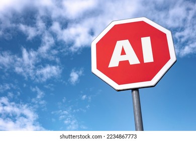 Stop Artificial Intelligence (AI) traffic sign as it threatens jobs - Shutterstock ID 2234867773