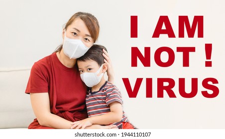 Stop Asian Hate.Stop Spread Of Racism.Asian Mother And Boy Child Mask Fear Xenophobia Home.bully School.family Protester.hate Crimes Against Asian.Support Asian American Communities.Equality.Racism.