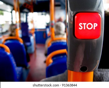 STOP! - The 'stop' Button On A UK Bus With Seats In The Background