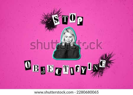 Stop consider women as objects Protest concept collage with mature exhausted lady tired of male discrimination inequality