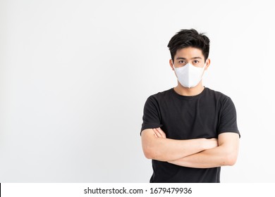 Stop Covid-19 , Asian Man Wearing Face Mask Protect Spread Covid-19 Coronavirus On White Background