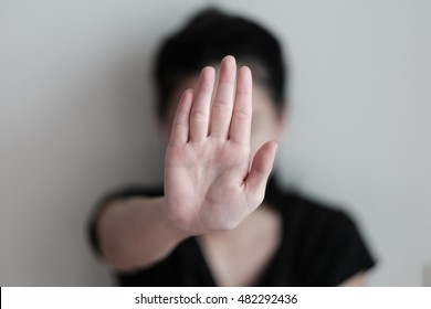 Stop Hand Of Woman Sign Of Discrimination Or Anti Violence Symbol With Grey Background Tone