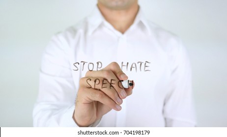 Stop Hate Speech, Man Writing On Glass