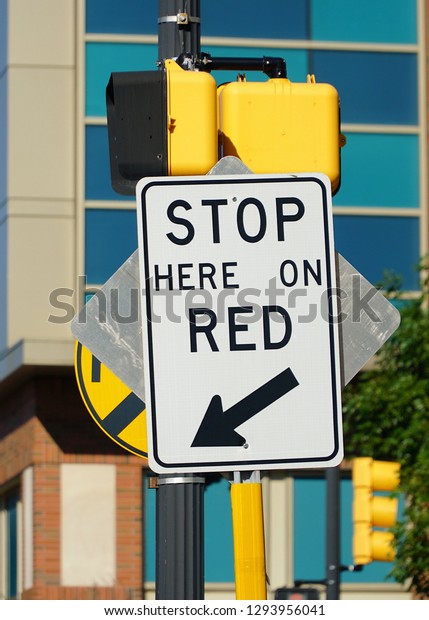 Stop here on RED traffic sign                           \
   