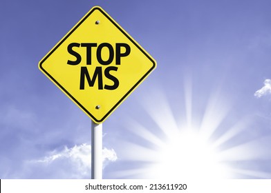 Stop Ms Road Sign With Sun Background 