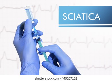 Stop sciatica. Syringe is filled with injection. Syringe and vaccine