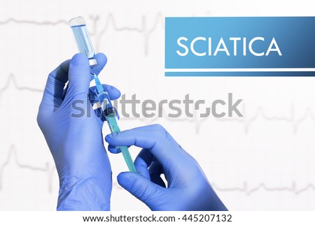 Stop sciatica. Syringe is filled with injection. Syringe and vaccine