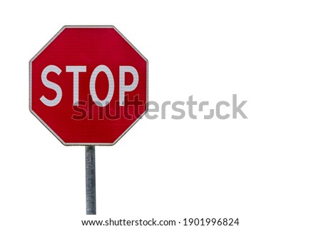 Stop sign isolated over white background. Copy space.