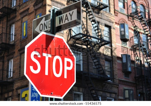 Stop Sign One Way Sign New Stock Photo (Edit Now) 55436575