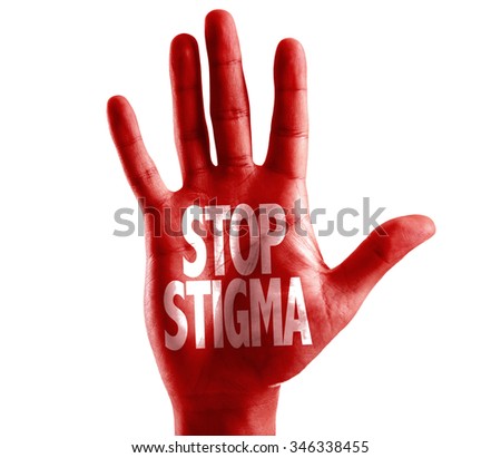 Stop Stigma written on hand with sky background